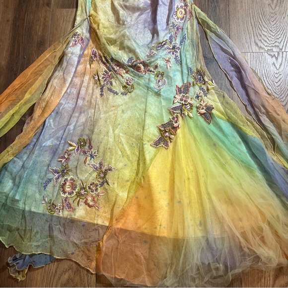Vintage 100% Silk Dress Vintage Cache Rainbow Dress Prom Vintage Beaded Dress - Picture 12 of 17